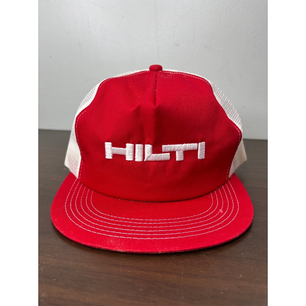 Vintage Hilti Tools Trucker Hat Red White Mesh Snapback Made in USA Construction